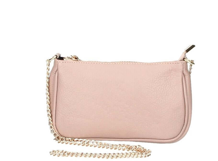 Borsa a tracolla FIORINA in vera pelle rosa con catena, 100% Made in Italy. Perfetta per donna elegante.