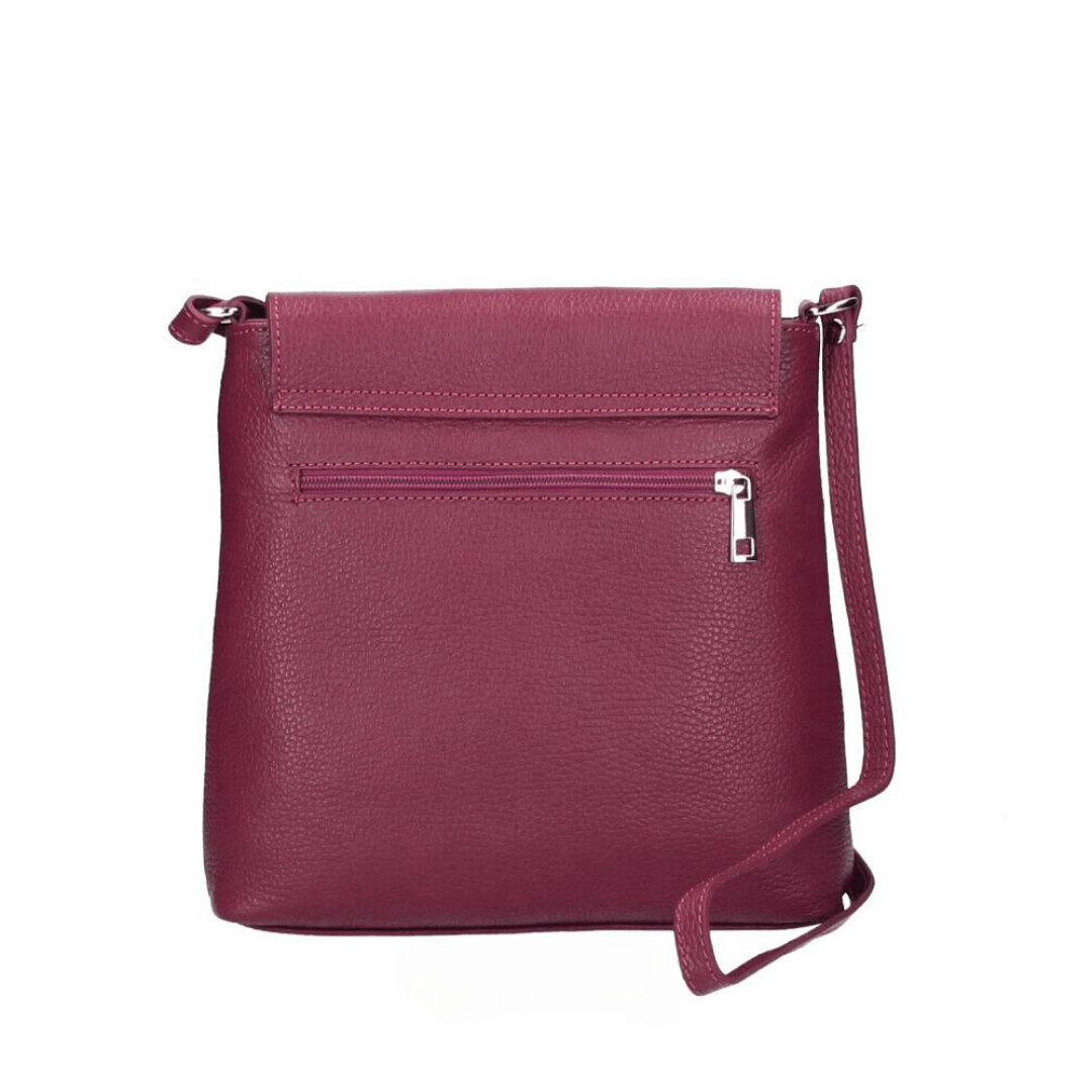 Borsa a tracolla GERALDINA in pelle vera, colore vino, con tasca esterna con zip, made in Italy.