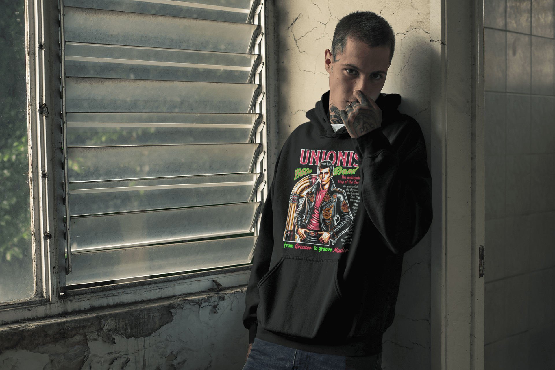 Hoodie Grease vintage Oversize Nera